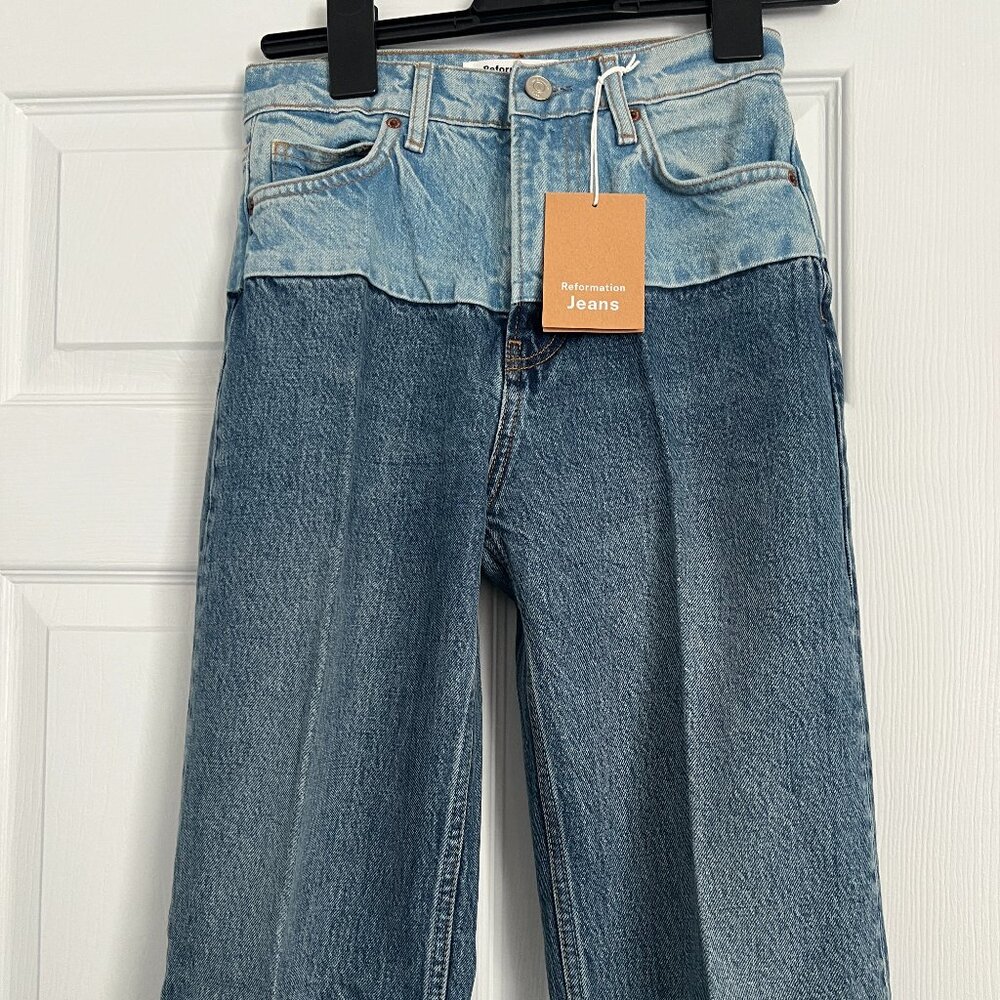 Reformation Wilder Two Tone High Rise Wide Leg Jeans Saratoga - Size 25